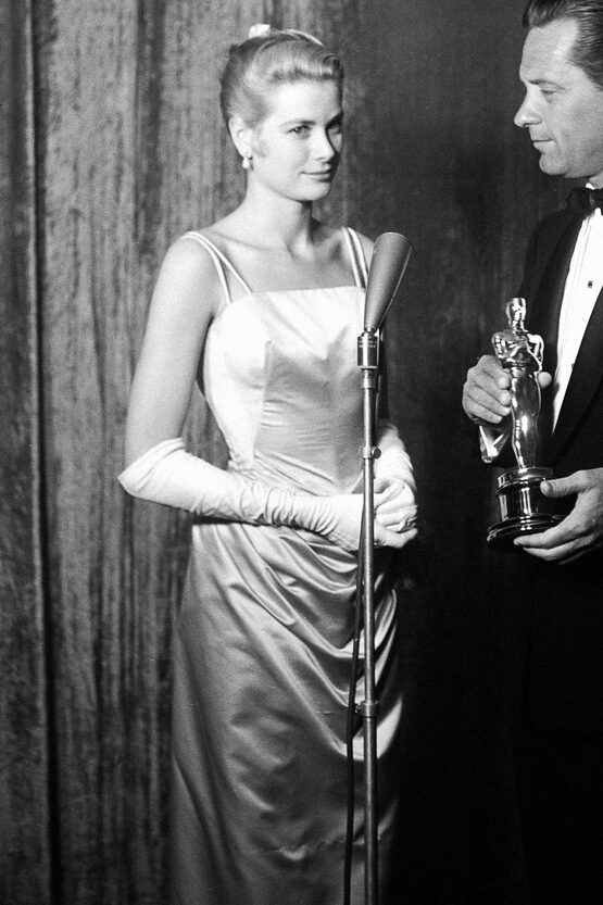 Grace Kelly ice blue French silk satin gown for Oscar Ceremony 1955 designed by Edith Head