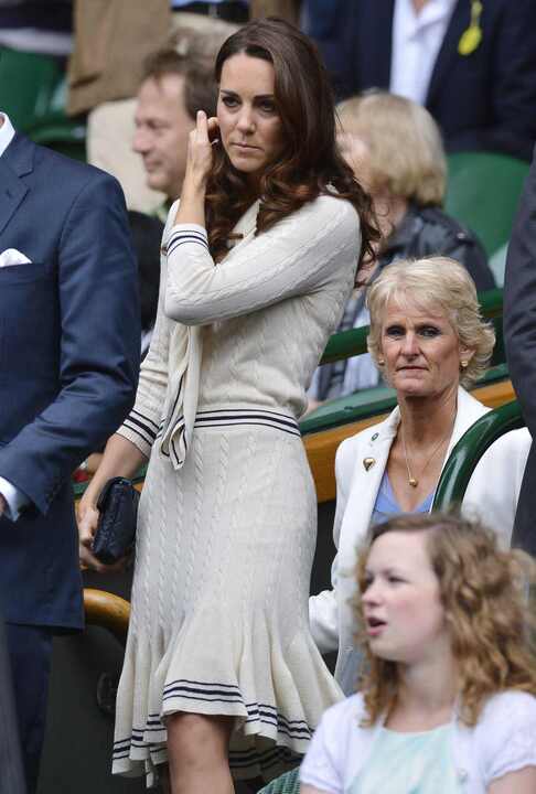 Kate Middleton Alexander McQueen cream cable knit sweater dress with sailor collar Wimbledon 4 July 2012