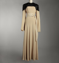Jeanne Lanvin evening dress long sleeve beige with black sequin