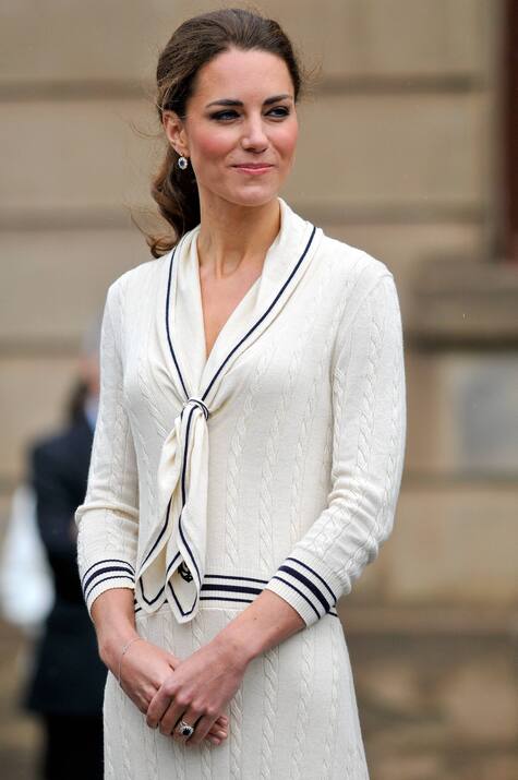 Kate Middleton Alexander McQueen cream cable knit sweater dress with sailor collar Prince Edward's Island Canada 4 July 2011