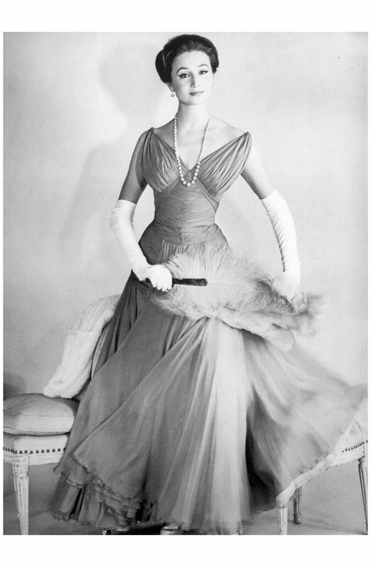 jacqueline de ribes wearing dress designed by jean desses, 1956