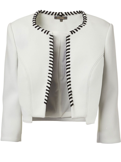 Amal Clooney's white crepe ensemble of midi sheath dress and cropped jacket by Zac Posen