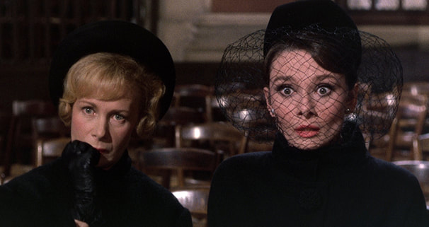 Audrey Hepburn movie costume Charade(1963) complete outfits as Reggie Lampert: the black wool coat with pillbox hat