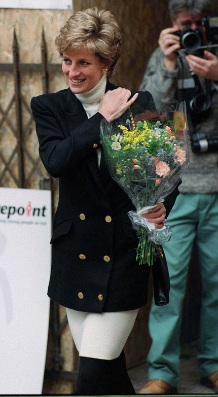 Princess Diana best looks in black blazer and white turtleneck sweater