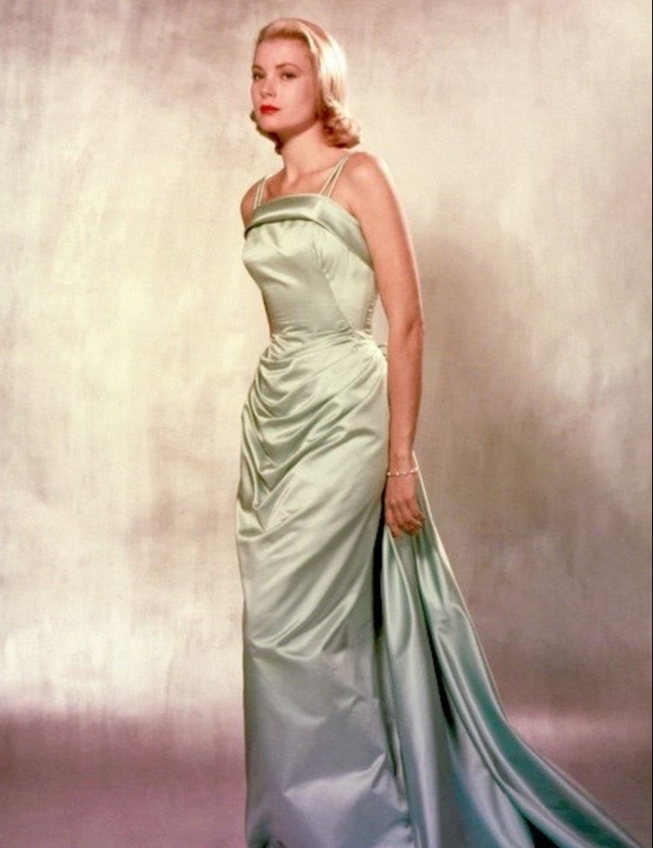 Grace Kelly ice blue French silk satin gown for Oscar Ceremony 1955 designed by Edith Head