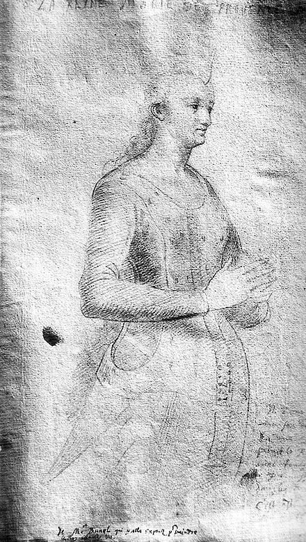 La princesse Marie d'Anjou(1404-1463), Reine de France 1422-1461. Dessin de Jacob Bunel d'après Jean Fouquet