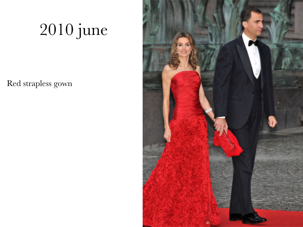 Queen Letizia of Spain Red strapless gown