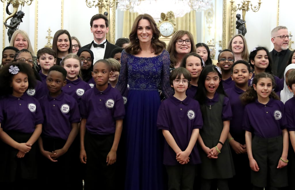 Kate Middleton in royal blue Jenny Packham gown