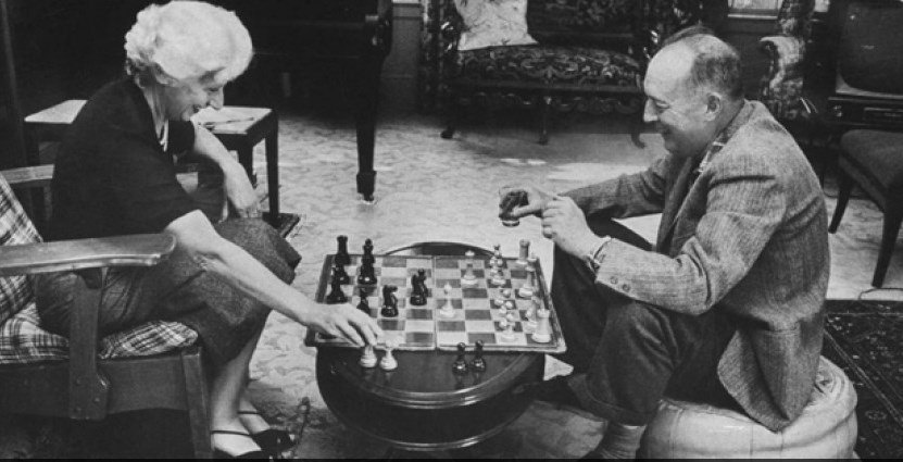 Vladimir Vladimirovich Nabokov and his wife Vera playing chess