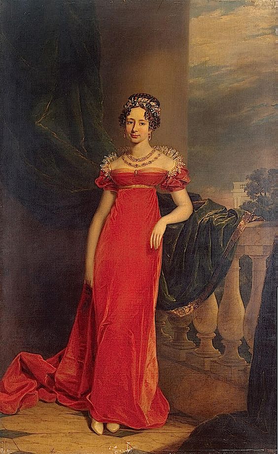 Maria Pavlovna in a red empire dress painted by George Dowe, 1822, State Hermitage Museume