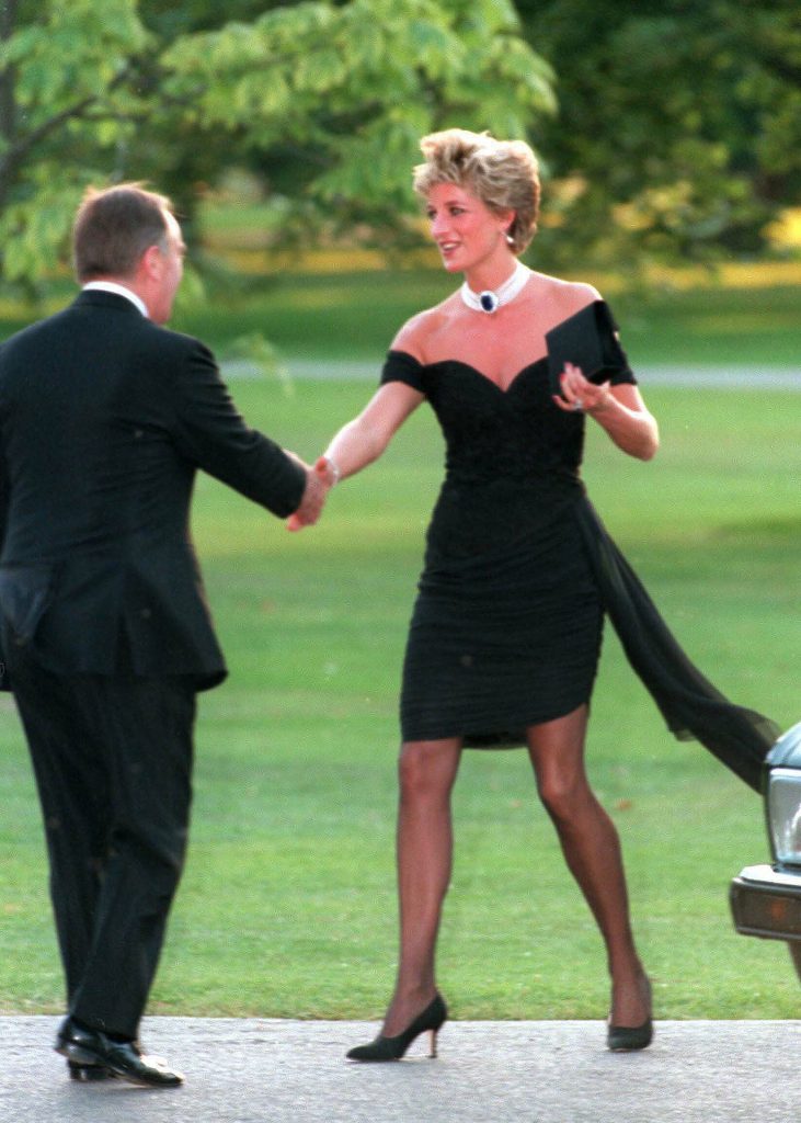 Princess Diana's revenge dress, the black silk off-the-shoulder dress designed by Christina Stambolian, 29 June 1994