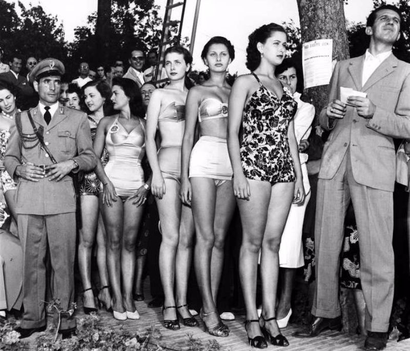 Sophia Loren at Miss Italia contest of Lazio region, 1950, in which she won Miss Elegance