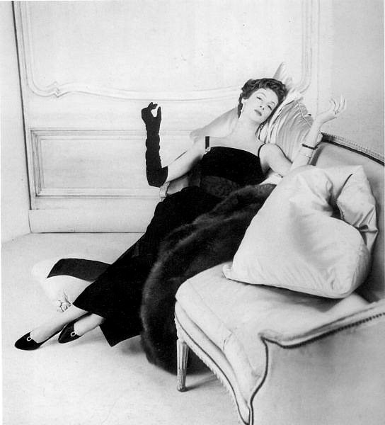 Marella Agnelli in evening gown by Jean Patou