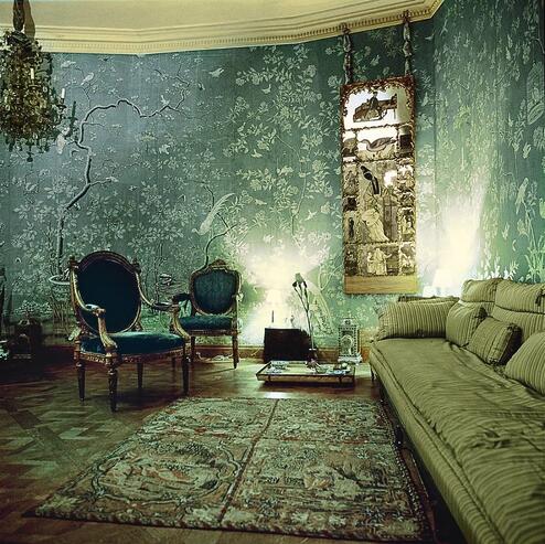 Baron and Baronesse de Rothschild's Paris appartment, salon with 18th century Chinese wall paper.