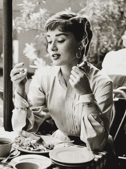Audrey Hepburn in white shirt, Mexico, 1953