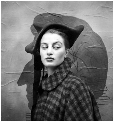 Capucine in Christian Dior hat,Paris, July 1949, Photo Richard Avedon