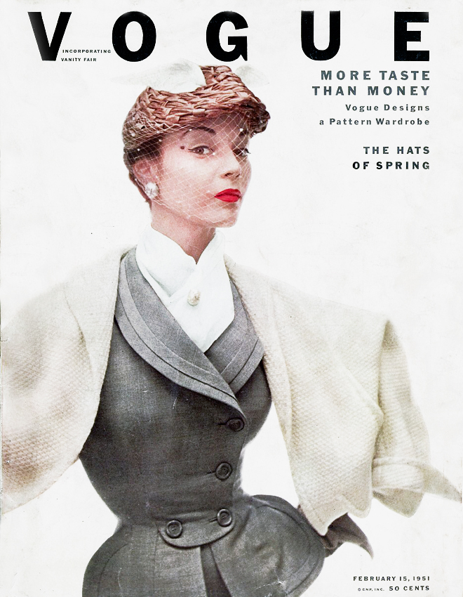 Vogue cover February 1951, featuring Jean Patchett, photo by Clifford Coffin