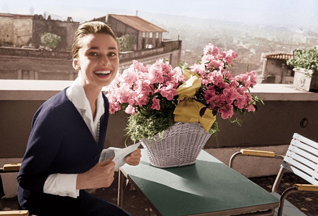 Audrey Hepburn on the balcony of her home in Rome