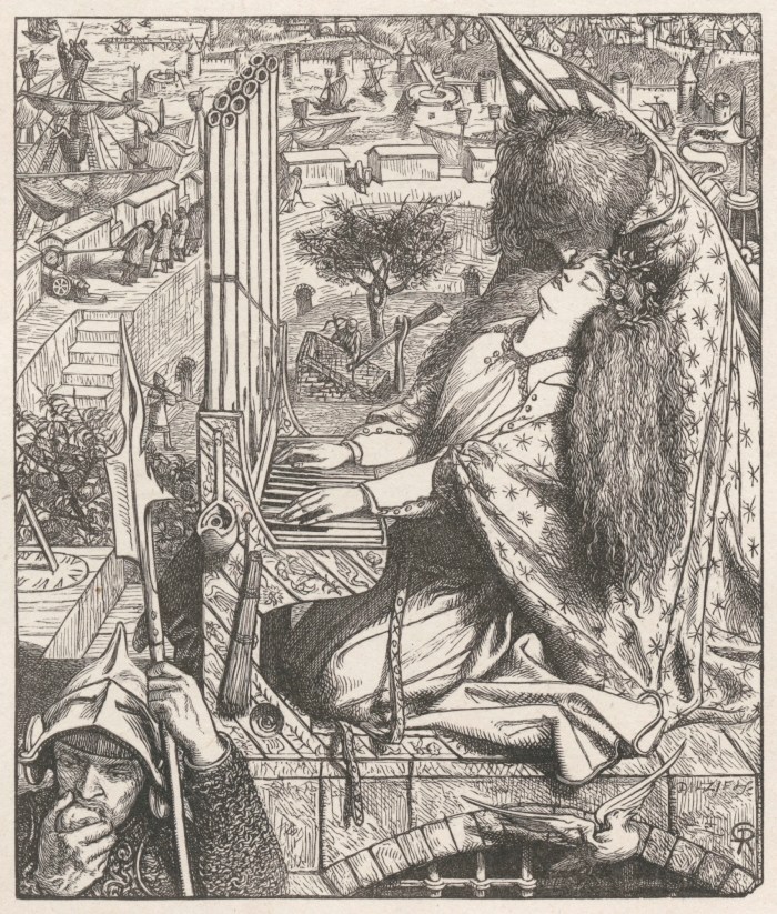 Illustration to 'The Palace of Art' : St Cecilia / wood engraving by Dalziel after a design by D. G. Rossetti ; published in Moxon's Poems of Alfred Tennyson , London 1857.