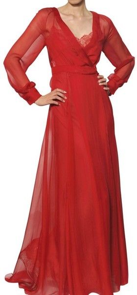 Valentino red silk chiffon gown