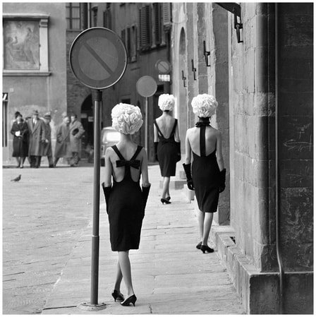 The Italian Collections, 3 Little Black Dresses by Capucci, Florence, 1961, British Glamour , photo by Norman Parkinson