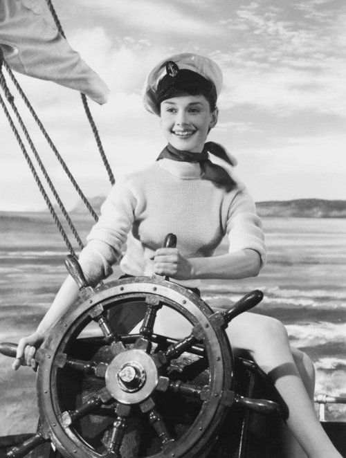 Audrey Hepburn sailing in turtleneck sweater