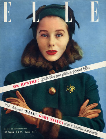the most elegant supermodel Bettina Graziani on cover of Elle Francais wearing schiaparelli, 1952