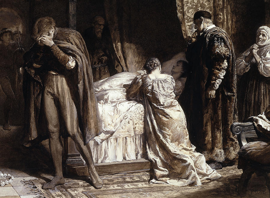 Juliet in bed by Sir Thomas Frank Dicksee(1819-1895)