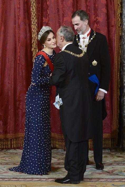 Queen Letizia of Spain at state dinner wearing Queen Sofia's tiara