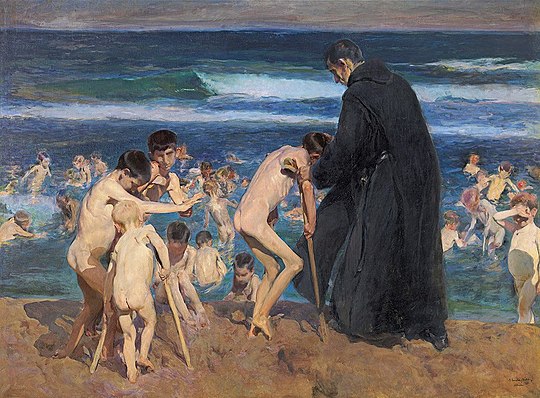 Sad Inheritance, 1899. Crippled children bathing at the sea in Valencia; in the center the image of two children affected by polio (Bancaja Collection)