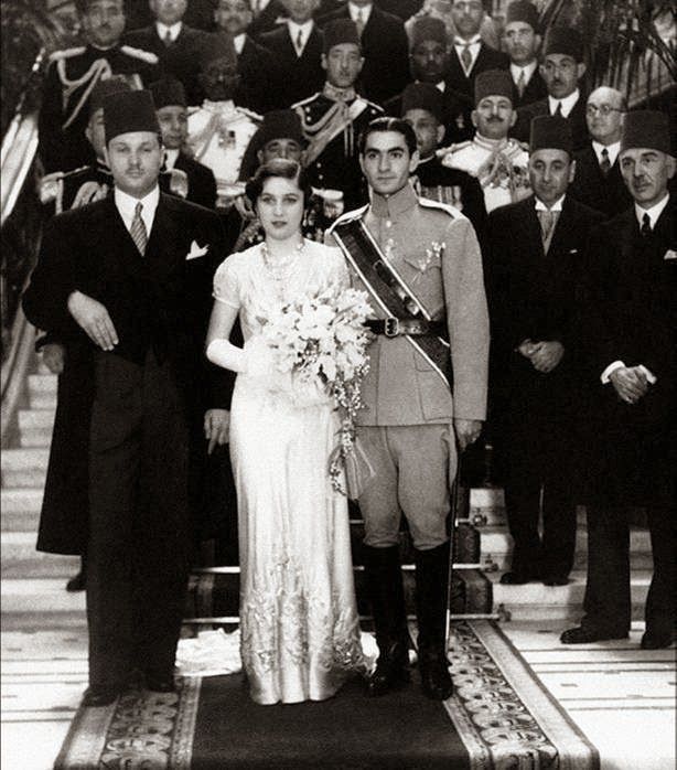 Fawzia Fuad of Egypt and Iranian Crown Prince Mohammad Reza Pahlavi on their wedding, 1939