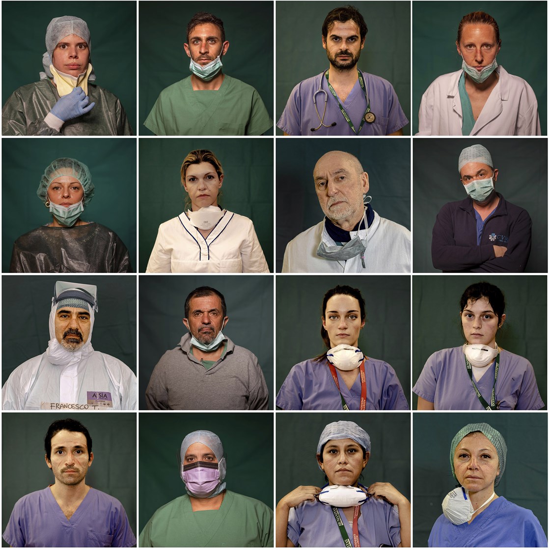 ortraits of Italian doctors and nurses taken during a break or at the end of their shifts in Rome, Bergamo and Brescia. Photo by Domenico Stinellis, Antonio Calanni, Luca Bruno / AP