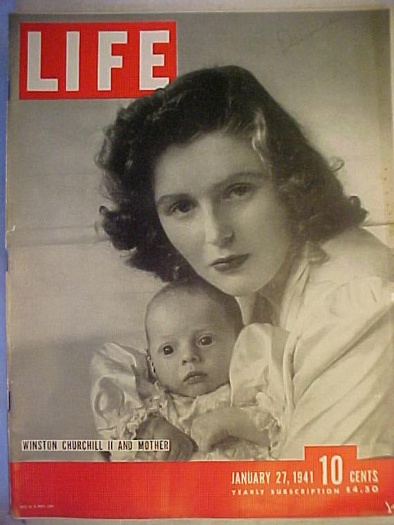 Pamela Churchill and her son Winston Churchill on Life magazine cover, photo by Cecil Beaton, 27 January 1941