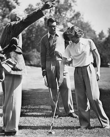 Cary Grant on set of the film Bringing Up Baby with Katharine Hepburn 1938