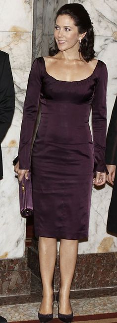 Celebrating Crown Princess Mary of Denmark's 50th birthday in 50 elegant day dresses and evening gowns: Princess Mary in eggplant purple dress