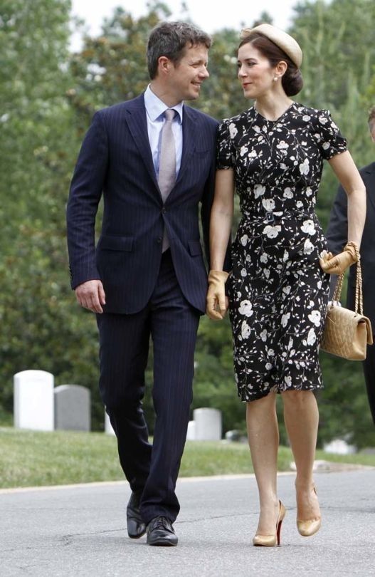 Celebrating Crown Princess Mary of Denmark's 50th birthday in 50 elegant day dresses and evening gowns: Princess Mary in black floral patterned dress