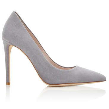 Emmy London's steel grey 'Rebecca' pointed high-heel court shoes(£425)
