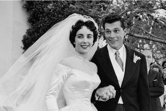 Elizabeth Taylor on her wedding day with Conrad 