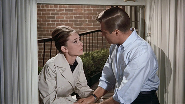 Audrey Hepburn movie costume in film Breakfast at Tiffany's(1961), the complete wardrobe of Holly Golightly: Beige colored trench coat with patch pockets and flare bottom