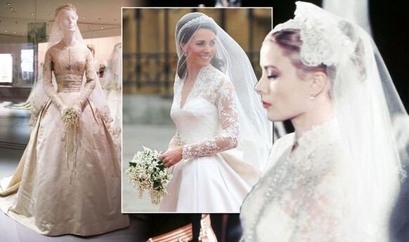 Grace Kelly's elegant wedding dress of religious ceremony on April 1956 inspired Kate Middleton's wedding dress in 2011