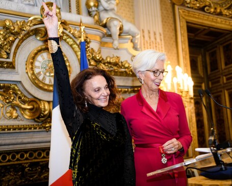 Diane Von Fürstenberg Receives Chevalier De La Legion D’Honneur In Paris by French Ministry of Foreign Affairs, presented by Christine Lagarde, the president of the European Central Bank and former managing director of the International Monetary Fund