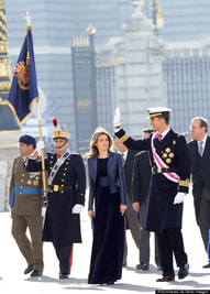Queen Letizia of Spain in blue gown on Spain's annual New Year's military parade 2012