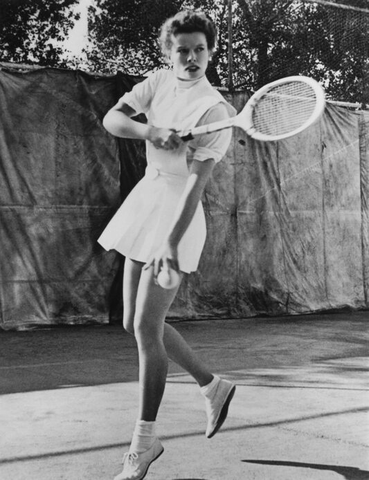 Katharine Hepburn playing tennis