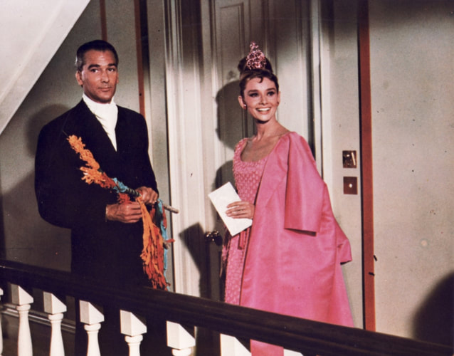 Audrey Hepburn movie costume in film Breakfast at Tiffany's(1961), the complete wardrobe of Holly Golightly:Fuchsia pink sleeveless knee length dress with scoop neck and bow waist, with matching coat of three-quarter sleeves