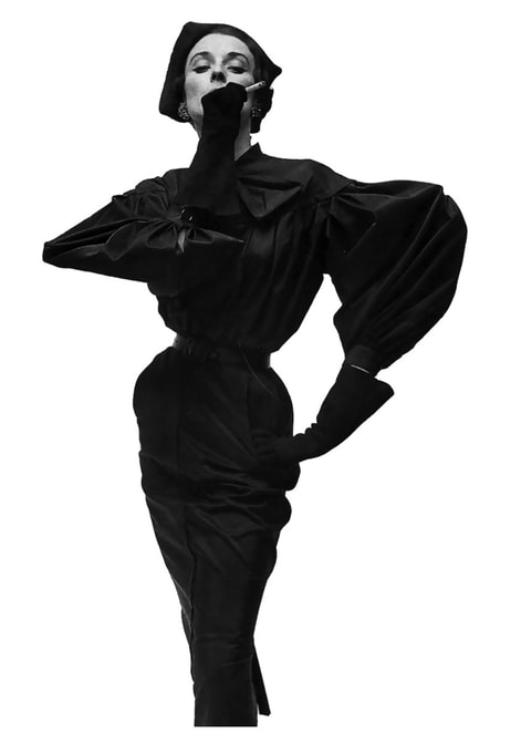 Dorian Leigh (April 23, 1917 – July 7, 2008), the first American supermodel, in Balenciaga evening dress, 1950
