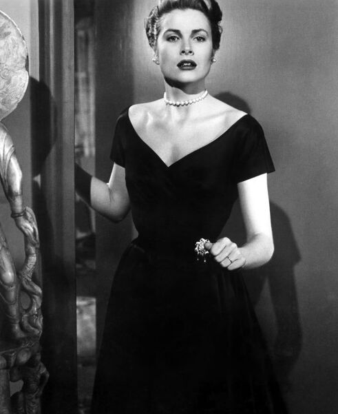 Elegant style icon wardrobe essentials: Grace Kelly in black dress, film The Country Girl(1954)