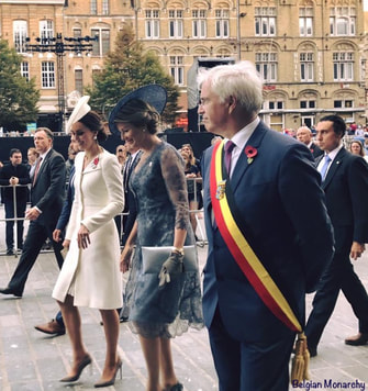 Kate Middleton Duchess of Cambridge bespoke wing lapel wool silk coat dress by Alexander McQueen Belgium 2017