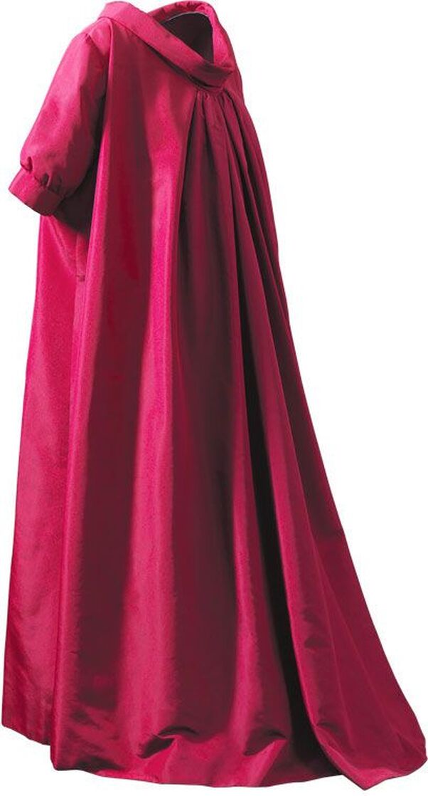 Cristobal Balenciaga Silk house coat fuscia color, 1955. originally belonged to Mrs. Mona Bismarck