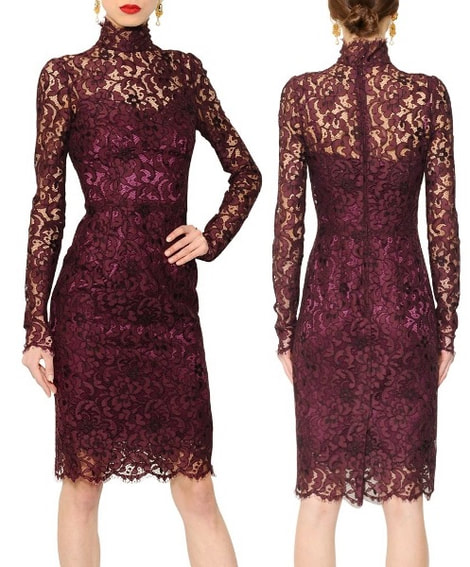 Kate Middleton eggplant guipure lace dress of high mandarin neck by Dolce&Gabbana