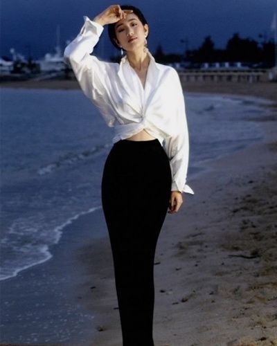 Gong Li in white shirt, Cannes, France, 1993